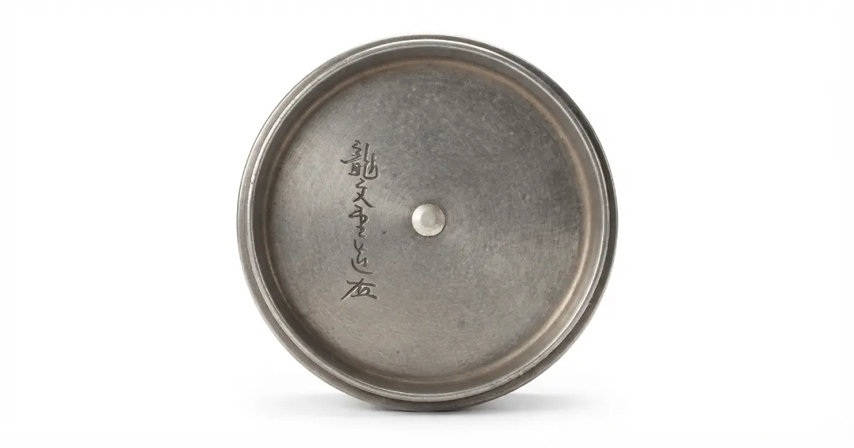 蓋の裏に「龍文堂」の銘が見える鉄瓶（部分）