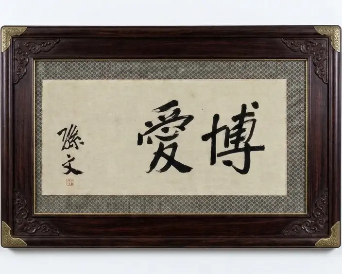 孫文　「博愛」の額の買取実績｜孫文の署名と印を伴う「博愛」の大字を額装した書｜東京都世田谷区 古美術もりた