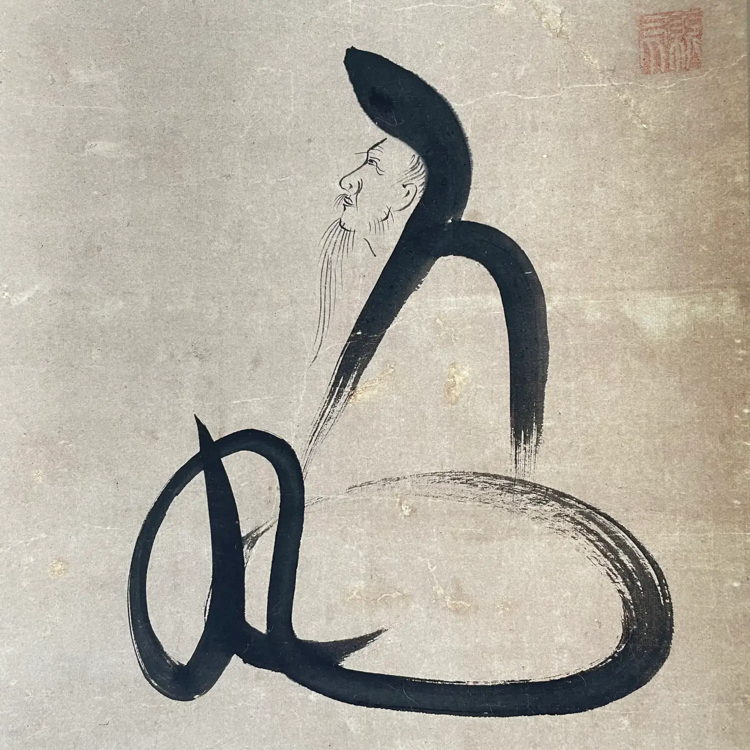 老師を描いた一筆書きの禅画 — 寺じまい・寺院整理に寄り添う古美術もりたの姿勢のイメージ